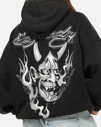 Ed Hardy Double Horns Hoodie Black Acidwash