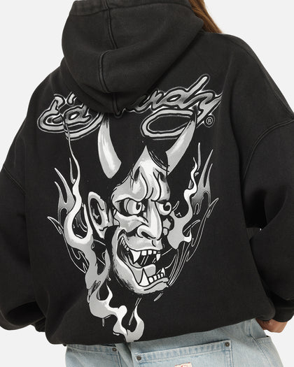 Ed Hardy Double Horns Hoodie Black Acidwash