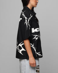 Loiter Cyber Zip Up Short Sleeve Shirt Black