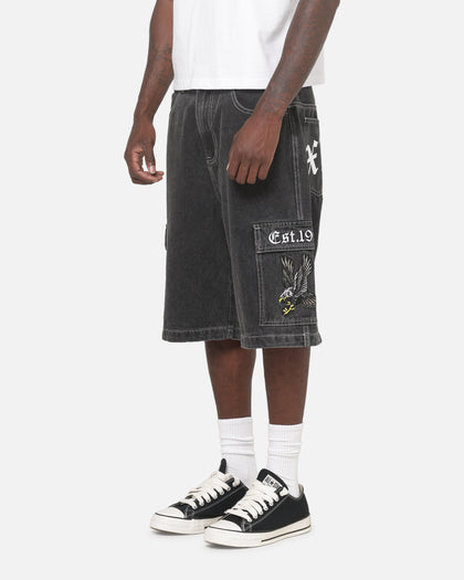 X-Large Eagle Baggy Cargo Denim Shorts Washed Black