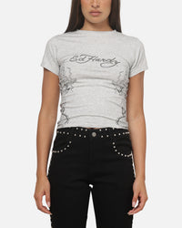 Ed Hardy Women's Side Tattoo Baby T-Shirt Grey Marle