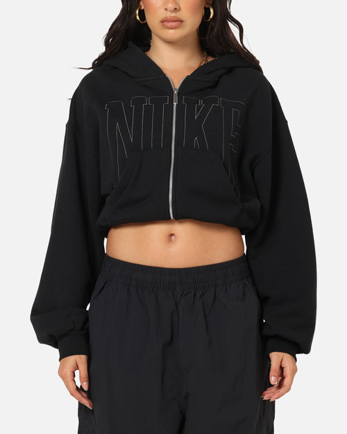 Nike Women's Sportswear Full-Zip Cropped French Terry Hoodie Black