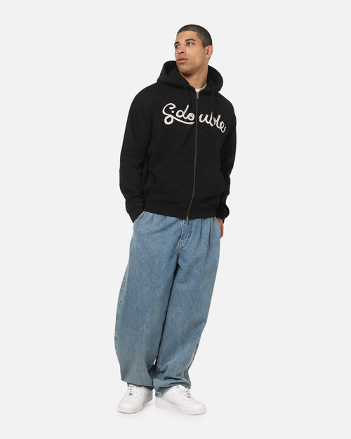 S Double Cursive Zip Hoodie Black