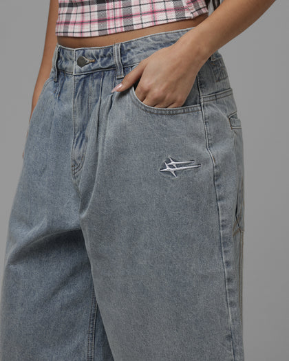 Loiter Star Born Pleated Jorts Blue Washed Denim