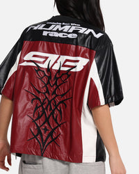 Loiter Vegan Leather Football Top Red/Black
