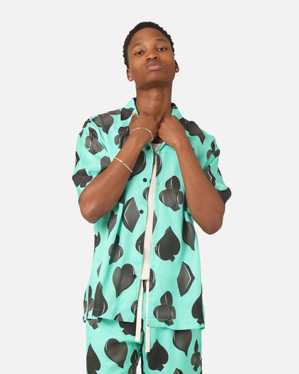99 Cabana Four Suits Short Sleeve Button Up Shirt Teal/Black