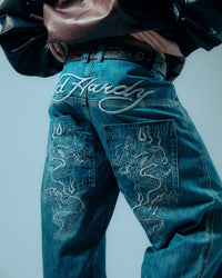 Ed Hardy Dragon Ultra Wide Jeans Mid Blue