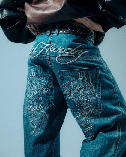 Ed Hardy Dragon Ultra Wide Jeans Mid Blue