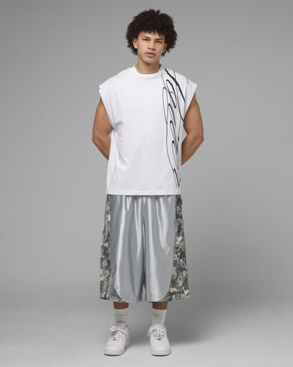 Loiter Impact Satin Shorts Grey Distressed Camo