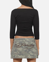 Ed Hardy Women's Signature 3/4 Sleeve Tee Black