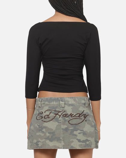 Ed Hardy Women's Signature 3/4 Sleeve Tee Black