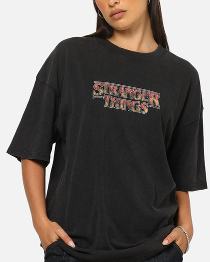 73Studio X Stranger Things Hawkins Heroes T-Shirt Black Acidwash