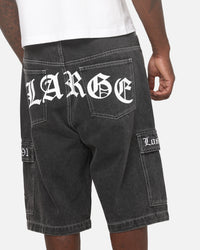 X-Large Eagle Baggy Cargo Denim Shorts Washed Black