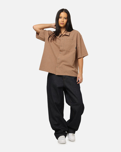 Carre Grid Button Up Shirt Brown-Plaid
