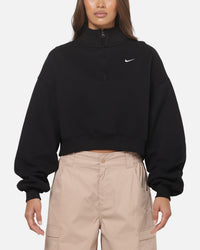 Nike Women's Studio Fleece Oversized 1/4-Zip Cropped Top Black