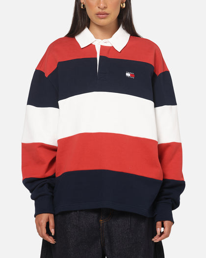 Tommy Jeans Relaxed Badge Stripe Rugby Shirt Navy