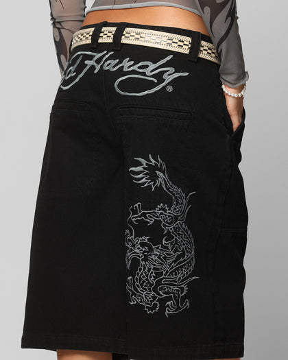 Ed Hardy Dragon Jorts Black