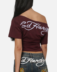 Ed Hardy Women's Off Shoulder T-Shirt Plum