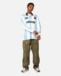 Stüssy Football Polo Long Sleeve T-Shirt Blue/White