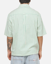 Vouseti Off Court Button Up Shirt Money Green White Stripe