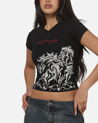 Ed Hardy Women's Stallion V Neck Baby T-Shirt Black