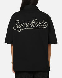 Saint Morta Pearl Script Button Up Shirt Black