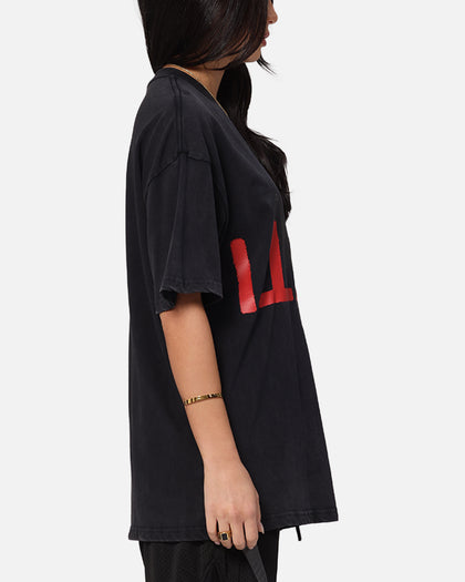 The Anti Order Echo Spray Drop Shoulder T-Shirt Black Acidwash