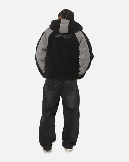 Carre Cream Sherpa Hood Zip Jacket Black