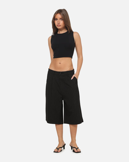 Carre Heritage Pleated Shorts Black Pinstripe
