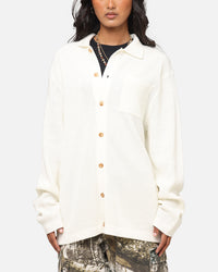 XXIII Zyair Knit Rib Long Sleeve Button Up Shirt Cream
