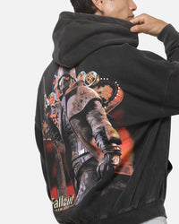 73Studio X Fallout Vegas Lights Rhinestone Hoodie Black Acidwash