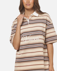 Vouseti Post Game Polo Shirt Latte Multi Stripe