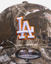 New Era Los Angeles Dodgers 'Real Tree Distressed' 9TWENTY Trucker Snapback Camo/Orange