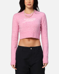 Tommy Jeans Women's Crop Script Sweater Pink