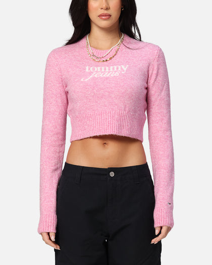 Tommy Jeans Women's Crop Script Sweater Pink