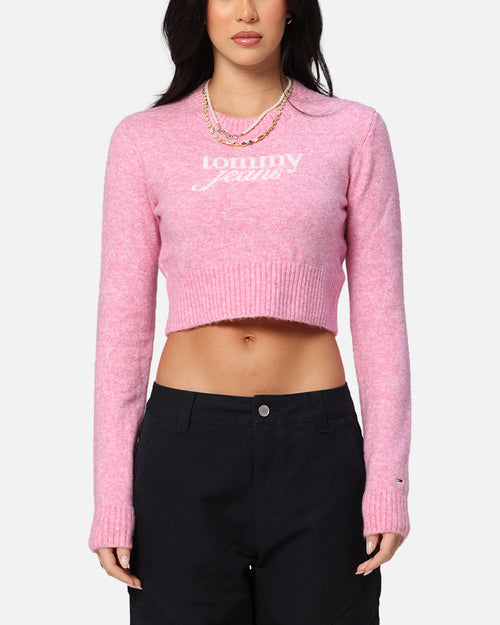 Tommy Jeans Women's Crop Script Sweater Pink
