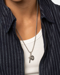 Guess Mainline Rebel Knight 26" 4G Coin And Dagger Necklace Silver