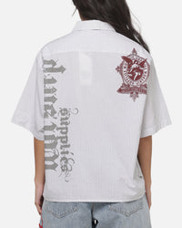 Worship Restraint Box Crop Shirt White Pinstripe