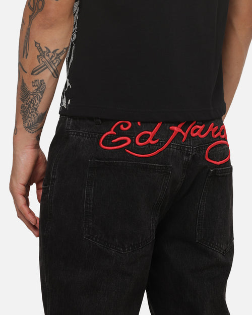 Ed Hardy Faded Bootcut Jeans Washed Black