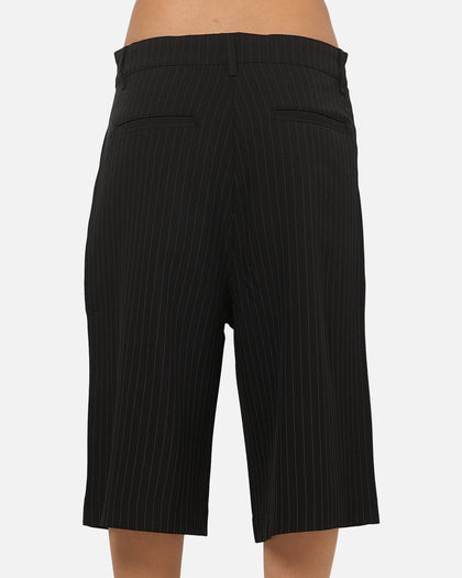 Carre Heritage Pleated Shorts Black Pinstripe