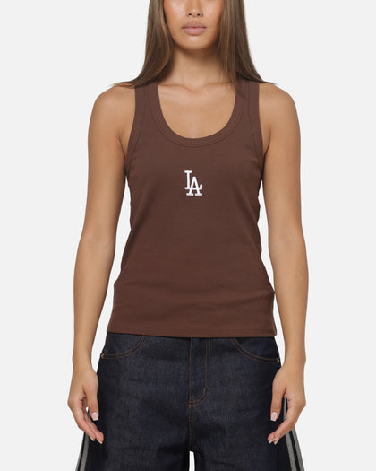 Majestic Athletic Women's Los Angeles Dodgers Rib Logo Tank Dark Chocolate