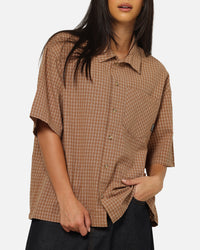 Carre Grid Button Up Shirt Brown-Plaid