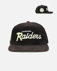 New Era Canberra Raiders 'NRL Golfer Washed Black' Pre-Curved Corduroy Golfer Snapback Washed Black