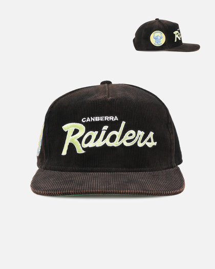 New Era Canberra Raiders 'NRL Golfer Washed Black' Pre-Curved Corduroy Golfer Snapback Washed Black
