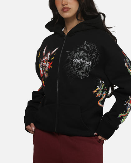 Ed Hardy Women's Floral Zip Hoodie Black