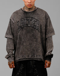Loiter Impact Long Sleeve T-Shirt Washed Black/White