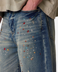 MNML Ultra Baggy Crystal Denim Shorts Blue