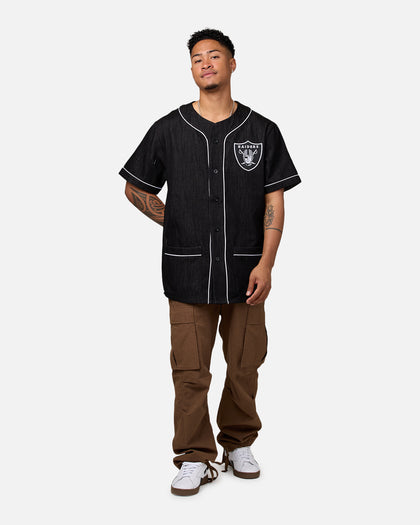 Majestic Athletic Las Vegas Raiders Denim Button Up Shirt Washed Black Denim