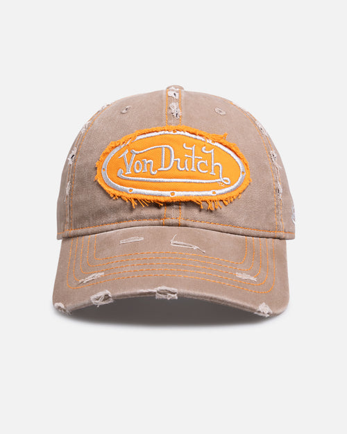 Von Dutch Contrast Distressed Zigzag Strapback Taupe/Orange