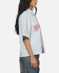 Ed Hardy Eagle Button Up Shirt Blue Pinstripe